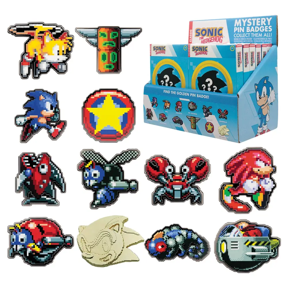 Sonic The Hedgehog Mystery Pin Badge CDU Containing 12 Blind Boxes